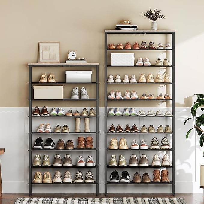 8 Tier Shoe Rack, Shoe Storage Organizer, Large Capacity Shoe Shelf Holds 32 Pairs of Shoes, Durable and Stable, for Entryway, Hallway, Closet, Dorm Room, Greige and Black SS08BG-NeatNest