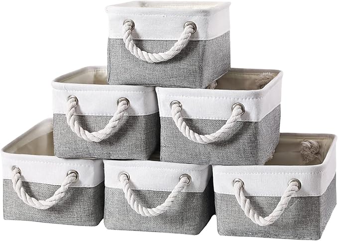combocube 11.8 x 7.8 x 5.1 Inch Fabric Storage Bins for Shelves, Linen Storage Organizer Storage Basket with Ropes for Laundry, Home, Closet, Office, Clothes, Toys Organizer-NeatNest