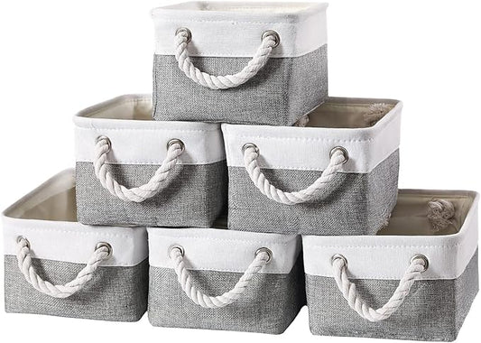combocube 11.8 x 7.8 x 5.1 Inch Fabric Storage Bins for Shelves, Linen Storage Organizer Storage Basket with Ropes for Laundry, Home, Closet, Office, Clothes, Toys Organizer-NeatNest