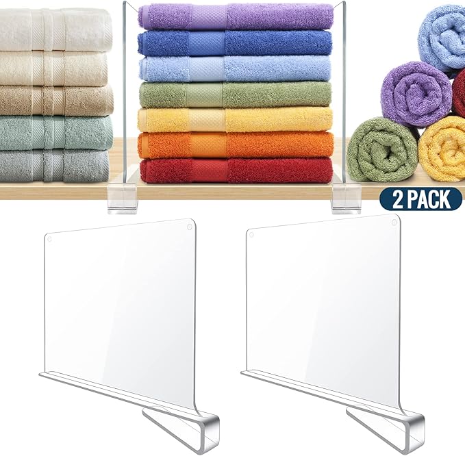 2 Pack Clear Acrylic Shelf Dividers for Closet Shelf Organizer of Bedroom Kitchen Office Bathroom Organizer for Clothes Books and Handbags-NeatNest