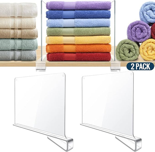 2 Pack Clear Acrylic Shelf Dividers for Closet Shelf Organizer of Bedroom Kitchen Office Bathroom Organizer for Clothes Books and Handbags-NeatNest