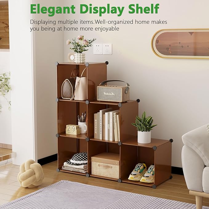 C&AHOME Cube Storage Organizer, 6-Cube Shelves Units, Closet Cabinet, DIY Plastic Modular Book Shelf, Ideal for Bedroom, Living Room, Office, 36.6" L x 12.4" W x 36.6" H Cocoa UPCS06C-NeatNest