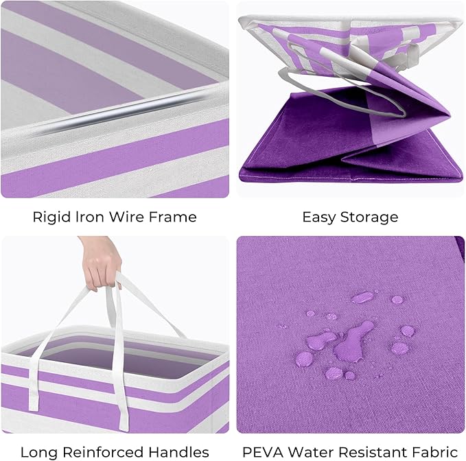 HomeHacks 2 Pack Large Laundry Baskets, Waterproof, Freestanding Laundry Hampers, Collapsible Clothes Hamper with Reinforced Handles in Laundry, College Dorm, Bathroom, Bedroom (Purple, 100Lx2)-NeatNest