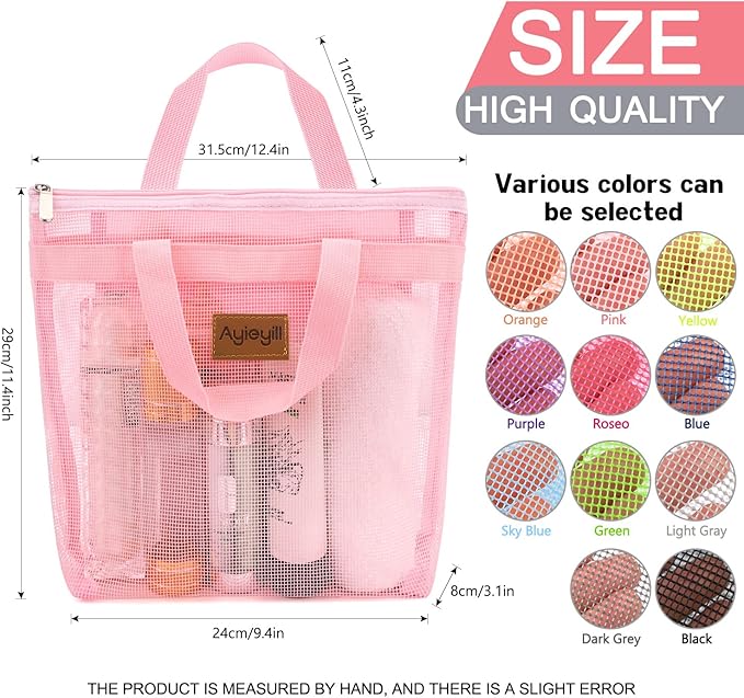 Shower Caddy Portable, Mesh Shower Caddy Tote Bag Quick Dry Hanging Toiletry and Bath Organizer for College Dorm, Gym, Beach, Travel or Camping with Zipper (A-Pink)-NeatNest