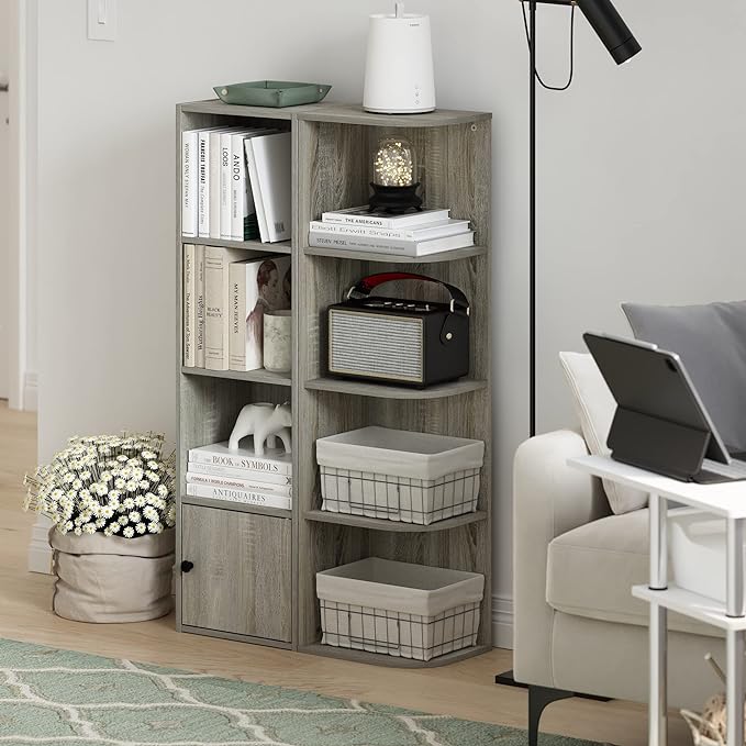 Furinno Pasir 4-Tier Corner Open Shelf Bookcase, French Oak-NeatNest