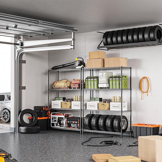IZEUK 1400 LBS Garage Black Shelving Wide Storage Shelves 4 Tier Adjustable Heavy Duty Metal Wire Rack Standing Shelf Unit for Kitchen Office College Dorm Garage Warehouse 15.8" x 45.8"x 59.4"-NeatNest