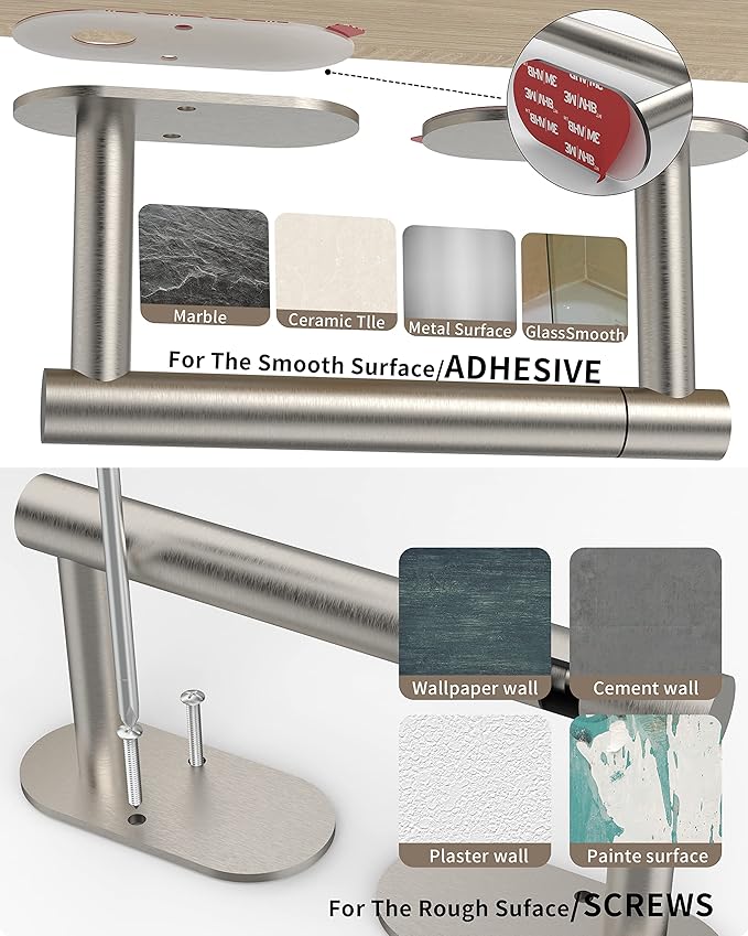 Brushed Grey Toilet Paper Holder Self Adhesive or Wall Mounted, SUS304 Stainless Steel Rustproof Adhesive Toilet Roll Holder no Drilling for Bathroom, Kitchen, Washroom (1 Pack, Brushed)-NeatNest