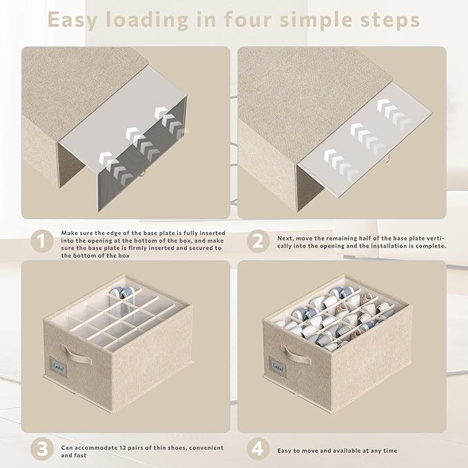 2 Pack Shoe Organizer For Closet, Fits 16-32 Pairs Fabric Shoe Storage Bins Large Shoe Box Storage Containers with Bottom Support For Shoes Space Saving Shoes Holder (Beige)-NeatNest