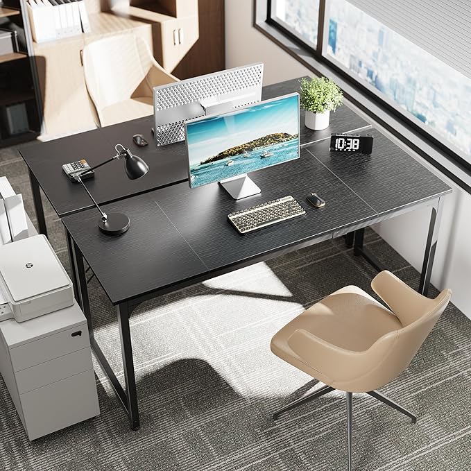 Huuger Modern Simple Office Desk, 63 Inch, Gaming & Writing Desk with Storage, Large Legroom, Metal Frame, Black-NeatNest
