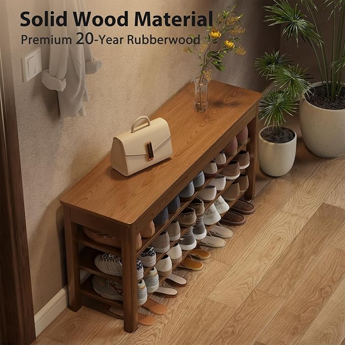3 Tier Shoe Bench with Storage, Wood Shoe Rack for Front Door Entrance, Entryway Shoe Storage Bench.