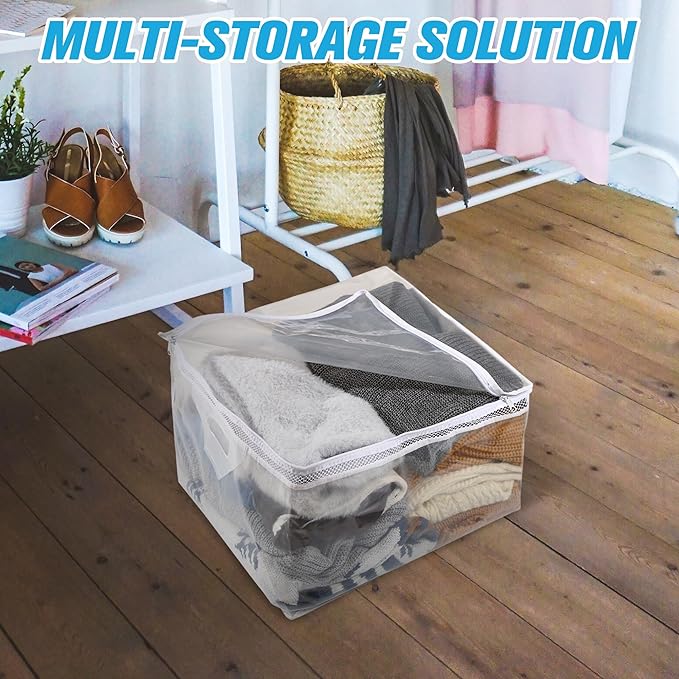 HIBAG 10 Gallon Large Storage Bag for Clothes, Zipper Clothing Storage Bag, Clear Organizer with Reinforced Handles, for Closet and Underbed Storage (4 Pack)-NeatNest