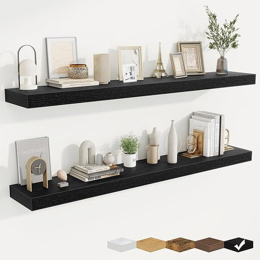 fuqing Floating Shelves for Wall, Bathroom Shelf Wall Mounted for Storage, Shelves with Invisible Bracket for Bedroom, Kitchen, Living Room, Farmhouse Small Book Shelf, 55 Inch Set of 2, Black-NeatNest