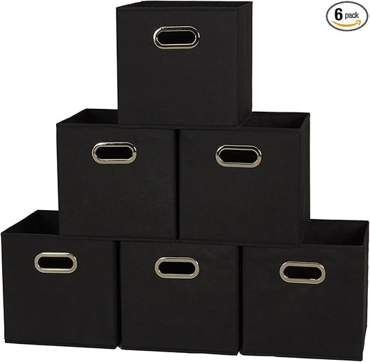 Household Essentials 80-1 Foldable Fabric Storage Bins | Set of 6 Cubby Cubes With Handles | Black