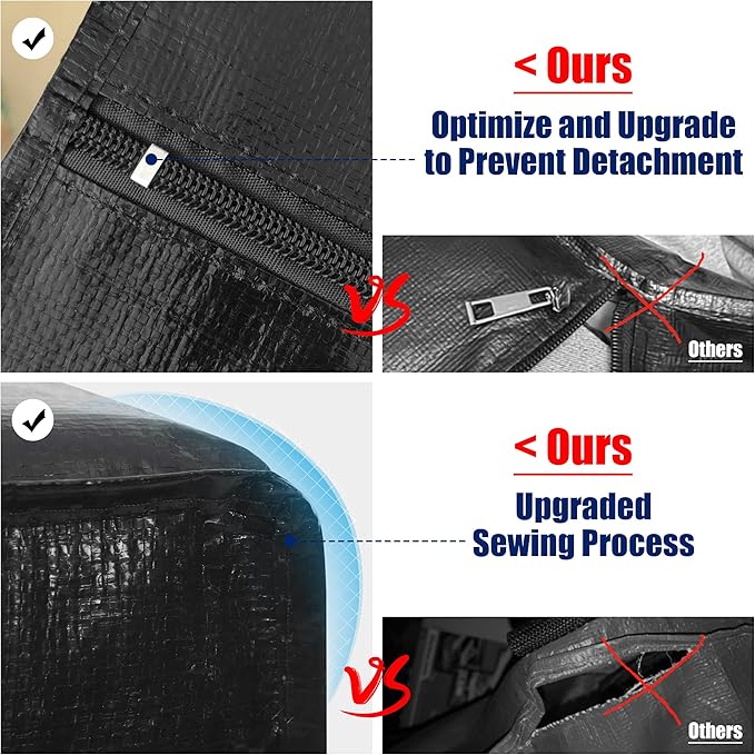 Cosy Family 4 Pack Heavy Duty Extra Large Moving Bags with Backpack Straps - Strong Handles & Zippers, Storage Totes For Space Saving, Fold Flat, Alternative to Moving Box (Set of 4, Black)-NeatNest