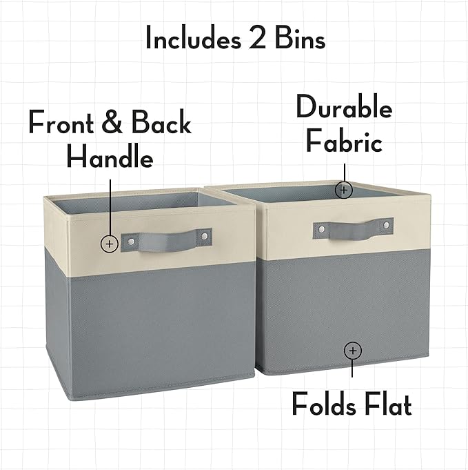 RiverRidge Kids storage bins - 10.5 Cube Storage Organizer with Handles – Gray Two-Tone closet organizers and storage for Toys, Shoes & More - Fits RiverRidge Cabinets
