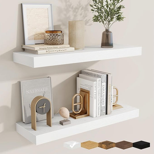 fuqing Floating Shelves for Wall, Bathroom Shelf Wall Mounted for Storage, Shelves with Invisible Bracket for Bedroom, Kitchen, Living Room, Farmhouse Small Book Shelf, 24 Inch Set of 2, White-NeatNest