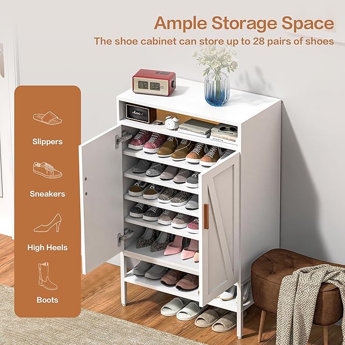 7-Tiers Shoe Storage Cabinet for Entryway, Shoe Rack Organizer Cabinet with Doors and Adjustable Shelves Living Room, Bedroom, Hallway-NeatNest