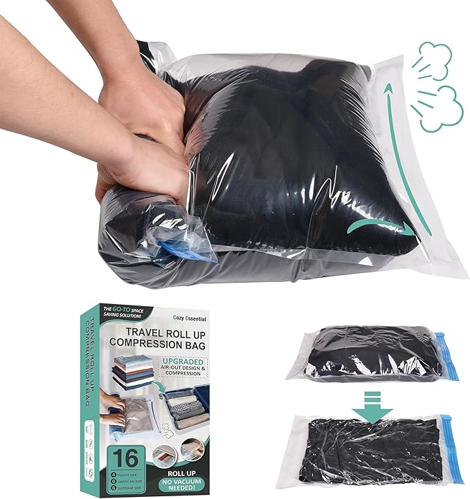 Compression Bags for Travel - Travel Essentials - 16 Pack Space Saver Bags - No Vacuum Needed - Compression Packing Bags for Cruise Accessories-NeatNest