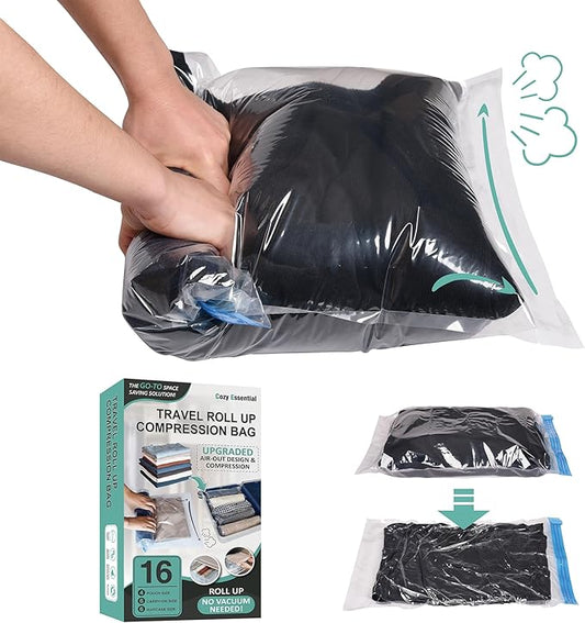 Compression Bags for Travel - Travel Essentials - 16 Pack Space Saver Bags - No Vacuum Needed - Compression Packing Bags for Cruise Accessories-NeatNest