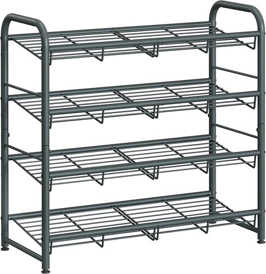 SONGMICS Shoe Rack, 4 Tier Shoe Organizer for Closet, Holds up to 16 Pairs of Shoes, Shoe Rack for Front Door Entrance, Metal Shoe Shelf with Adjustable Tilt Angle, for Entryway, Garage, Grey-NeatNest