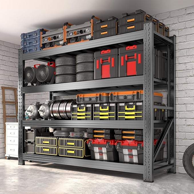 6000LBS Garage Shelving Heavy Duty, 4-Tier 59" W Storage Garage Shelves, Industrial Adjustable Metal Shelving Units for Garages, Warehouses, Kitchen, Black, 59" W x 24" D x 59" H