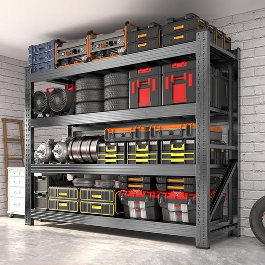 6000LBS Garage Shelving Heavy Duty, 4-Tier 59" W Storage Garage Shelves, Industrial Adjustable Metal Shelving Units for Garages, Warehouses, Kitchen, Black, 59" W x 24" D x 59" H