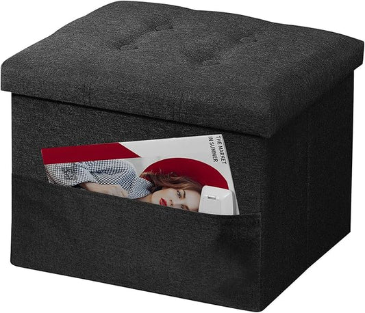 AmasSmile Black Ottoman with Storage,Foot & Leg Rest Stools Small Cute Stool Short Bench Folding Ottomans Square Footstools for Shoe Living Room Under Desk Outdoor RV Camper Each Space Storage