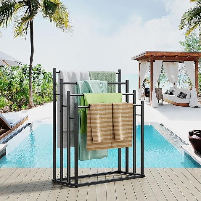 Honiter Towel Racks for Bathroom, 4 Tier Wide Towel Drying Rack Outdoor, Free Standing Towel Rack, Pool Towel Blanket Stand and Display Rack for Oversized Bath Towels