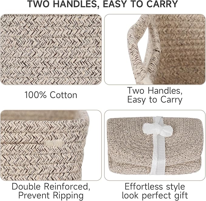 3-Pack Small Storage Baskets for Organizing | Woven Shelf Toy Basket | Rope Baskets for Gifts Empty | Closet Organizer Bins with Handles | Cube Decorative Box | 11.8×7.8×5.1” | Mixed brown-NeatNest