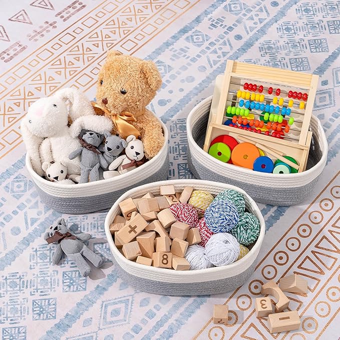 CubesLand Cube Shelf Storage Baskets for Organizing, Woven Shelf, Closet Bins Shelves Toy Basket Box Nursery Baby 2 Packs Organization Off White/Light Gray-NeatNest