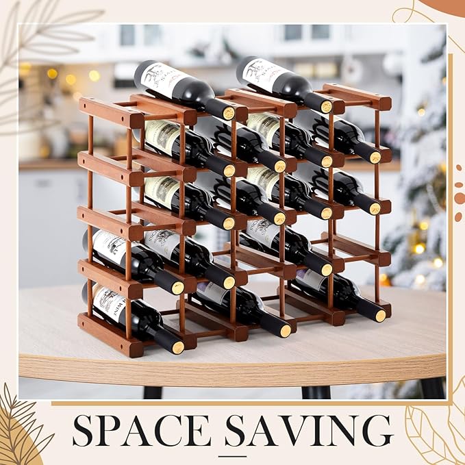 Juexica 2 Pcs 12 Bottles Wooden Wine Rack for Inside Cabinet Stackable Countertop Modular Wine Storage Rack DIY Assembly Bottle Holder for Cellar (Wooden Color)