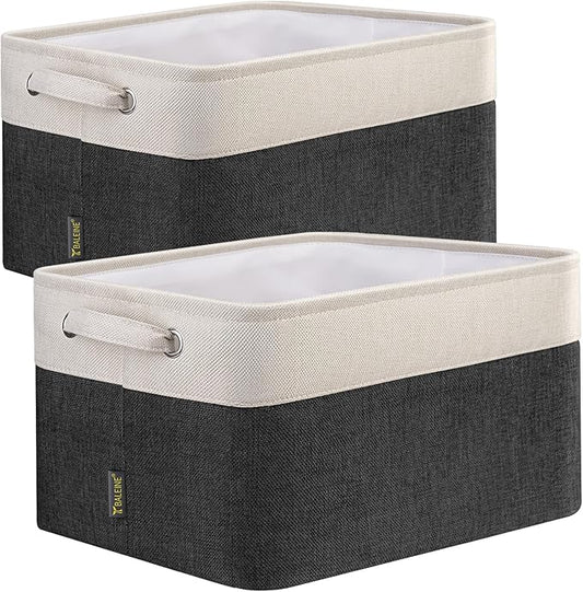 BALEINE 2 Pack Fabric Storage Bins for Shelves, Linen Storage Baskets for Organizing, Decorative Closet Bins for Clothes, Home (Black, 15"x11"x9.5")-NeatNest