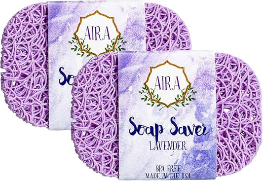 Aira Soap Saver & Holder - BPA Free Shower & Bath Holder - Extends Soap Life, Drains Water & Circulates Air - Easy to Clean, Fits All Soap Dish Sets - Lavender 2 Pack-NeatNest