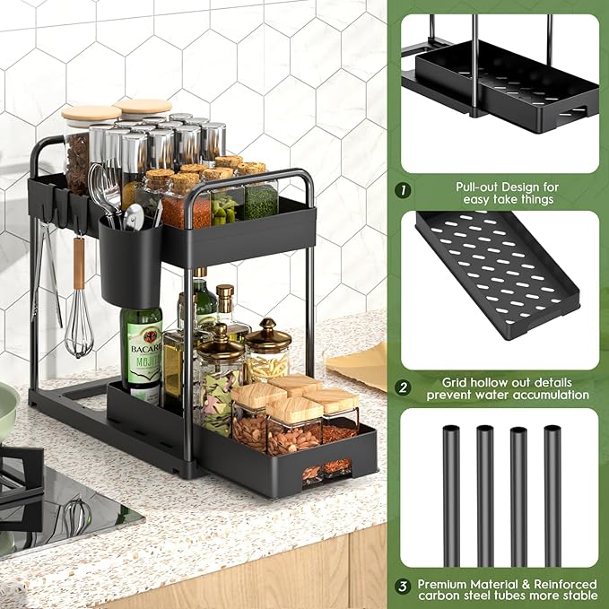 4 Pack Under Sink Organizer and Storage - Stackable 3 Size 2 Tier Bathroom Under the Sink Organizers Multi-Usage Kitchen Cabinet Organizers and Storage Sink Bath Shelf Baskets-NeatNest