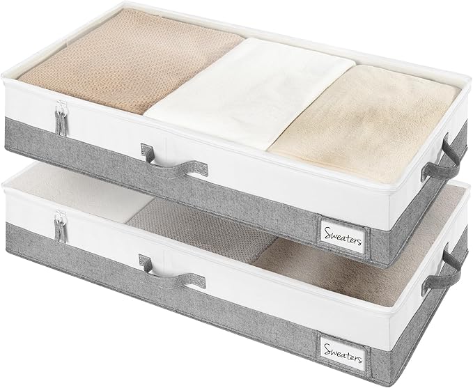 StorageWorks Large Under Bed Storage Containers with Handles and Label Holder, 2 Pack Ultra-thick Fabric Underbed Bins, Closet Organizer for Clothes, Blankets, Sweater-NeatNest