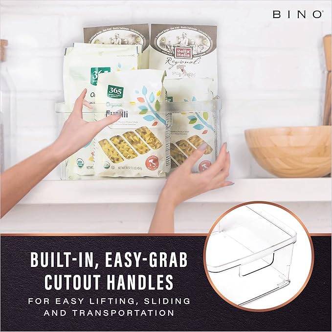 BINO Plastic Storage Containers, Small - 4 Pack THE LUCID COLLECTION, Multi-Use Organizer Bins Built-In Handles BPA-Free Clear, Fridge, Pantry & Home Organization-NeatNest