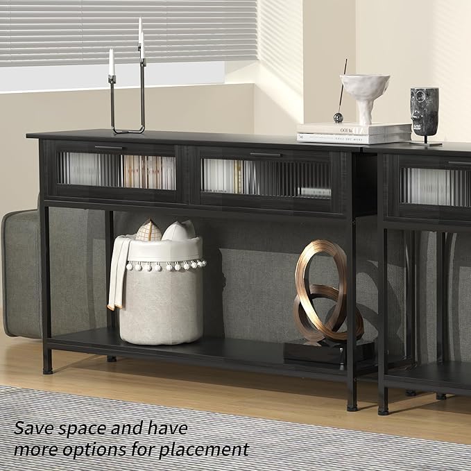 Aetheris 47" Console Table with 2 Drawers, 2 Tier Sofa Table with Storage,Entryway Table, Industrial Console Table for Entryway, Sofa Table Behind Couch for Living Room, Black-NeatNest
