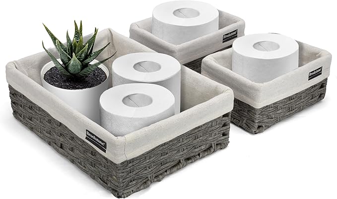 Brookstone Wicker Shelf Storage Basket Decorative Shelf Bin, bathroom organizers and storage, Boho Living Room Decor, Summer Storage 2025-3 Piece Set-NeatNest