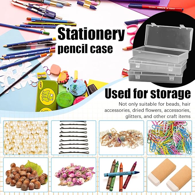 10 Pcak 6'' Plastic Storage Boxes, Small Storage Containers with Hinged Lids, Rectangle Clear Boxes for Beads, Jewelry, Game Pieces, Pens and Crafts Items(6.2'' x 2.5'' x 1.2'')-NeatNest