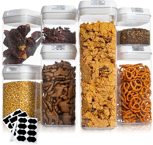 Cheer Collection Airtight Food Storage Containers, Kitchen Storage Containers for Pantry, Set of 7 Food Containers with Lids Airtight, Pantry Storage Containers & Organizers with Lids, White
