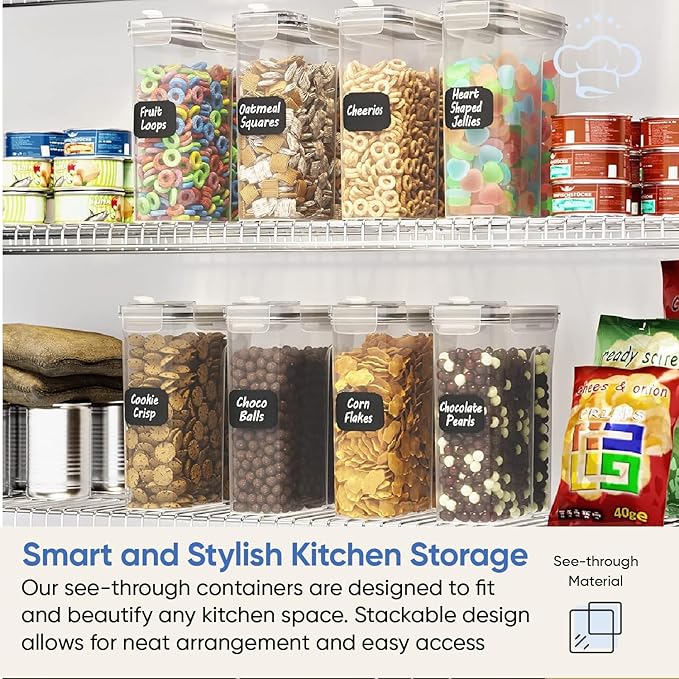 Cereal Containers Storage Set of 8 (101.4oz) - Premium Airtight Food Storage Containers for Kitchen Organization - Includes Labels, Spoon Set & Pen - Kitchen Containers best for Flour & Rice-NeatNest