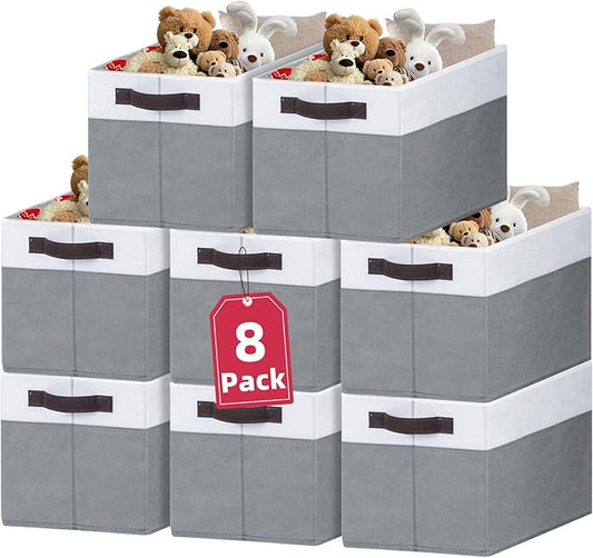 Criusia 8 Pack Closet Organizers and Storage Bins - Extra Large Storage Baskets for Organizing - Clothes Storage Bins for Shelves -Foldable Organizer Bins Totes for Toy Blanket, Dorm Room Essentials-NeatNest