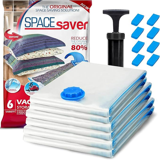 6 Pack Variety Vacuum Storage Bags for Comforters, Blankets & Clothes – Vacuum Sealed Compression Bags with Hand Pump – Space Saver Storage Bags for Bedding,Moving, Travel & Organization (2S, 2M & 2L)-NeatNest