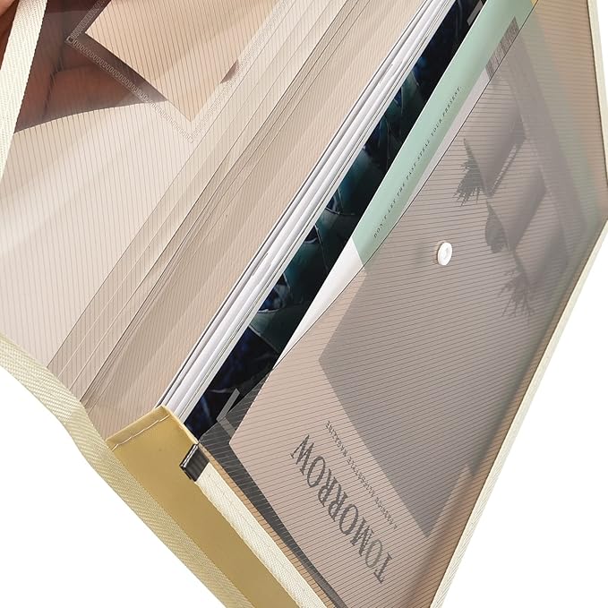 Expanding File Folder Document Organizer with Snap Button, Waterproof Transparent Document Bag, 2.8" Expansion, Letter A4 Expandable File Folder for Home School Office Organization，5 Pack