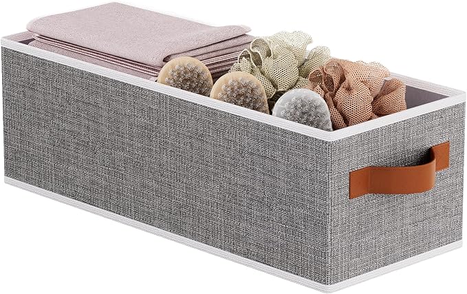 Fabric Storage Cubes 1-Pack, Foldable Open Clothes Boxes, 15 x 6 x 5 Inch Organizer Bins with Double Handles, Closet Basket Containers, Gray-NeatNest
