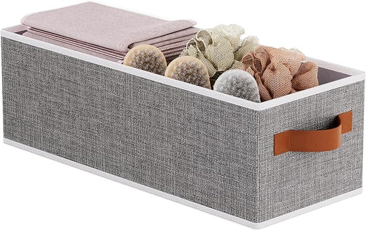 Fabric Storage Cubes 1-Pack, Foldable Open Clothes Boxes, 15 x 6 x 5 Inch Organizer Bins with Double Handles, Closet Basket Containers, Gray-NeatNest
