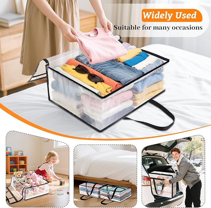 BlissTotes 6 Pack Clear Clothes Storage Bags, Under Bed Storage Containers, Foldable Blanket Storage Moving Bags with Sturdy Zipper and Handle for Clothing, Comforter, Bedding, Sheet (60L)-NeatNest
