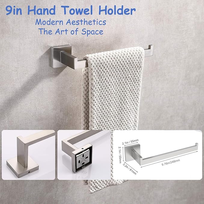 10-Pieces Towel Bar Set Brushed Nickel Bathroom Hardware Set SUS304 Bathroom Accessories Set Includes 2 Towel Bar 24 in+2 Towel Holder+2Toilet Paper Holder+4 Towel Hooks(10, Brushed Nickel, 24 Inch)