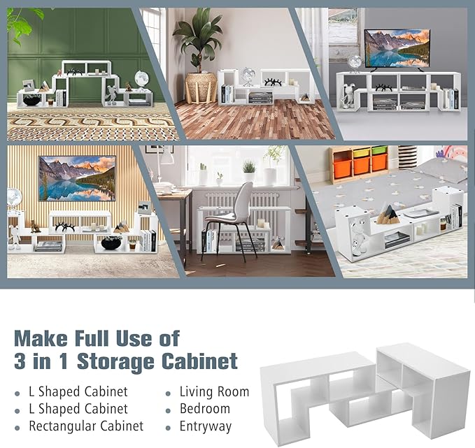 GOFLAME 3 Pieces TV Console Stand, Modern Entertainment Center for 50 55 60 65 Inch Flat Screen TV, Free Combination Bookcase for Storage & Display, Suitable for Living Room, Bedroom (White)-NeatNest
