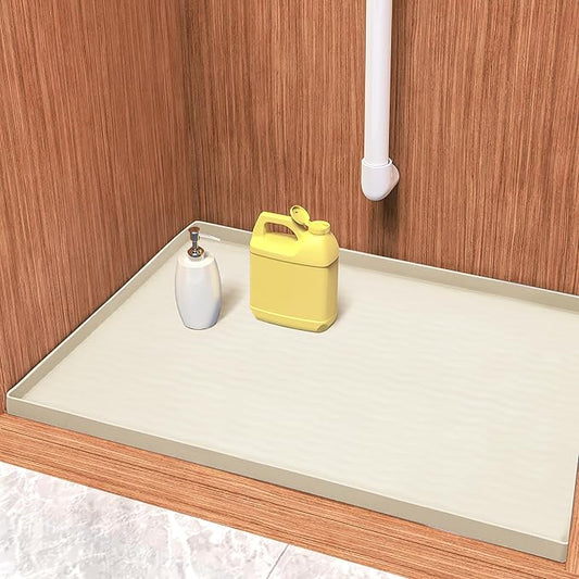 URMONA Waterproof Silicone Under Sink Mat 34'' x 22'' Shelf Liner for Kitchen and Bathroom, Cabinet and Counter Protector, Storage and Organizers, Litter Mat, Pet Cat Puppy Essentials(Cream)-NeatNest